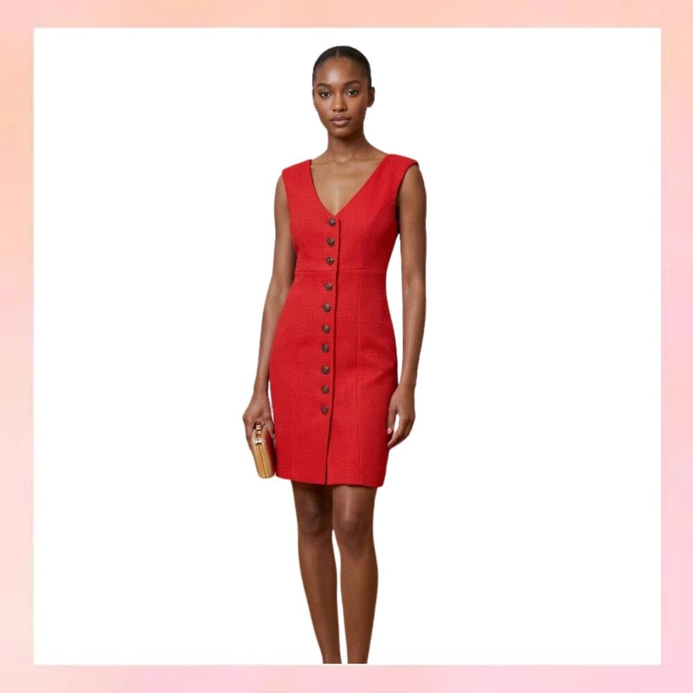Maeve by Anthropologie Red Textured Quilted Button-Front Sheath Dress - Size M